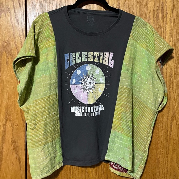 Tops - Kantha Short Sleeve Shirt - Grey and Green